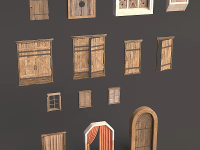 Various Types of Wooden Doors and Windows with Different Classic Designs 3d model