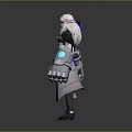 Game Movie Character With White Long Hair Mechanical Armor And Glowing Blue Accents Design