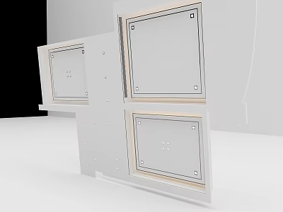 Structured Ceiling Design With White Square Panels Wooden Trim And Installation Details 3d model