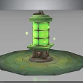 Glowing Green Lantern Scene Component With Grid Panels And Decorative Platform