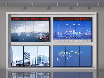 Traffic Monitoring Command System Multi Screen Display With Cityscape And Data Charts 3d model