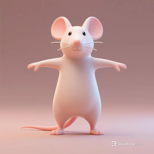 Pink Mouse Plush Toy with Big Ears Standing Arms Open Smiling Face 3d model 