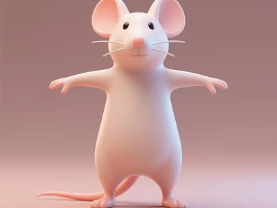 Pink Mouse Plush Toy with Big Ears Standing Arms Open Smiling Face 3d model