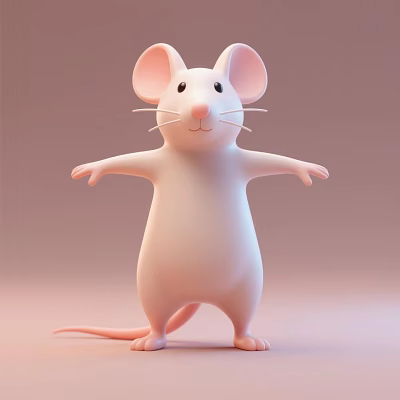 Pink Mouse Plush Toy with Big Ears Standing Arms Open Smiling Face 3d model