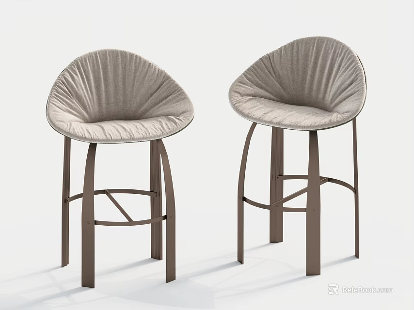 Light Gray Padded Bar Stools With Pleated Design And Dark Brown Metal Frame 3d model