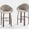Light Gray Padded Bar Stools With Pleated Design And Dark Brown Metal Frame 3d model
