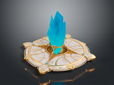 Ornate Circular Decorative Base With Blue Crystal White Marble And Golden Accents 3d model
