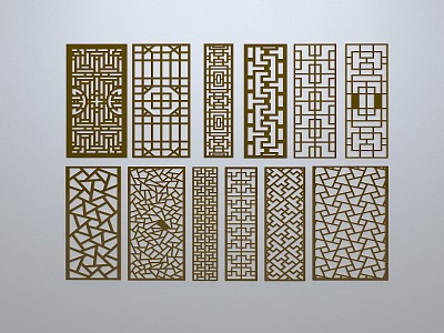 Chinese-style window grilles line silhouette pane window sill border engraved window edge strip construction 3d model