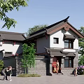 Traditional Chinese Style Courtyard House With Overhanging Eaves Grey Tiles And White Walls