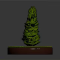 3D Green Conical Tree Model On Round Grass Covered Base