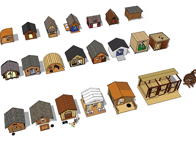 Diverse Garden Ornaments With Various Roof Styles And Decorative Designs 3d model