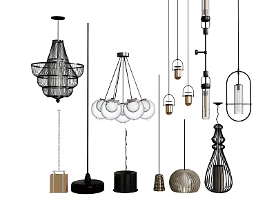 Chandelier Combination Crystal Chandelier Bamboo Chandelier Industrial Chandelier 3d model