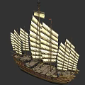 Traditional Wooden Ship With Tall Sails Ornate Deck And Intricate Carvings