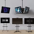 Modern TVs Hanging And Standing With Time Display And Various Screens