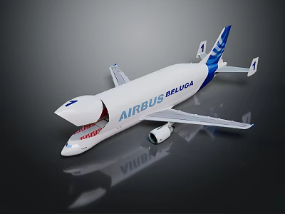 Airbus Beluga Airplane Model Featuring Open Nose Blue Tail And White Body 3d model