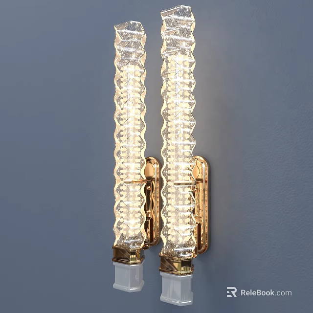 Illuminated Wall Sconces With Gold Base And Transparent Wavy Shades On Gray Wall 3d model 