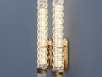 Illuminated Wall Sconces With Gold Base And Transparent Wavy Shades On Gray Wall 3d model