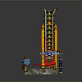 Roller Coaster Architectural Structure With Yellow Support Frame Red Track And Blue Carriage
