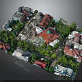 Aerial View of Residential Community With Red Roofs Green Trees and Dome Building