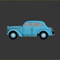 Vintage Blue Sedan Car Model with Classic Rounded Body on Reflective Black Surface