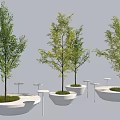 Modern Concrete Tree Planter Design With Green Trees And Small Side Tables 3d model