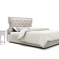 Elegant Modern Double Bed With Tufted Beige Headboard And White Nightstand 3d model