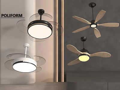 Modern Ceiling Fan with Light and Wooden Blades in Various Color Options 3d model