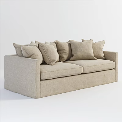Beige Two Seater Sofa With Plush Cushions Modern Fabric Upholstered Design 3d model
