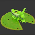 Green Frog Toy Sitting On Green Leaf With Holes Transparent Body And Black Eyes