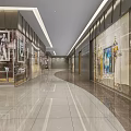 Shopping Mall Lobby With Glass Elevator Staircases And Modern Lighting Design