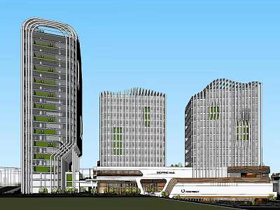 Modern High Rise Buildings With Vertical Gardens In Innovation Park Architectural Design 3d model