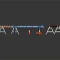 Construction Site Safety Setup With Blue Barriers Orange Cones And Red White Striped Boards