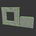Gray Modular Construction Components With Geometric Patterns And Square Openings