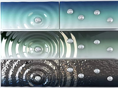 Glass Wall Decor Featuring Wave Patterns Spiral Textures Silver Balls And Blue Green Black Hues 3d model