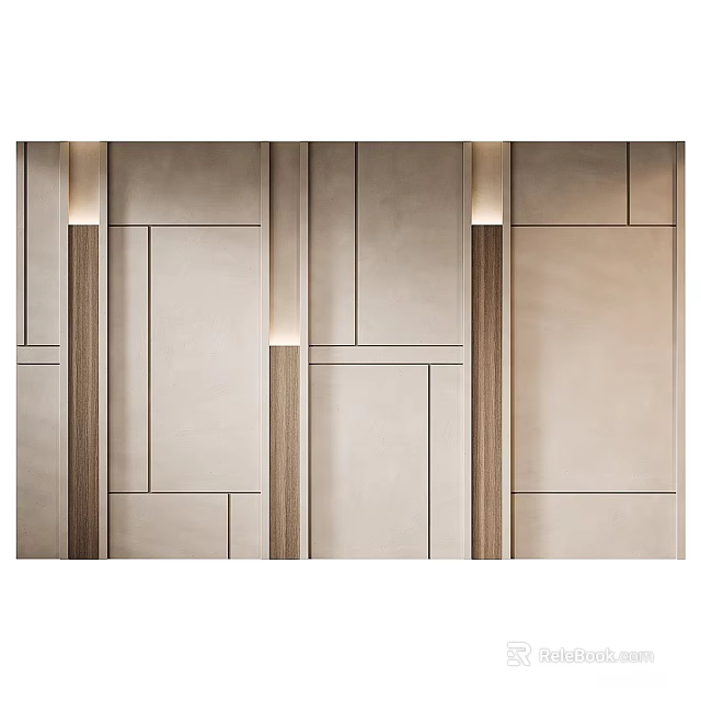 Elegant Modern Accent Wall Design With Beige Panels And Wooden Accents 3d model 