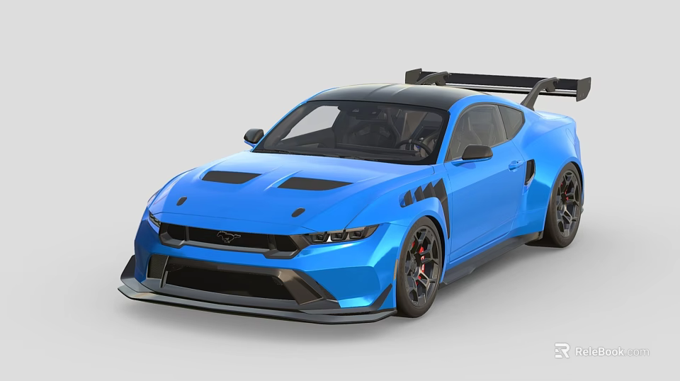 Blue Sports Car with Wide Body Aerodynamic Kit Rear Spoiler Black Wheels Red Brake Calipers 3d model 