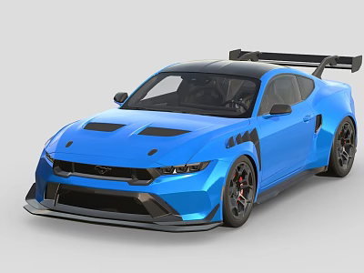 Blue Sports Car with Wide Body Aerodynamic Kit Rear Spoiler Black Wheels Red Brake Calipers 3d model