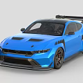 Blue Sports Car with Wide Body Aerodynamic Kit Rear Spoiler Black Wheels Red Brake Calipers