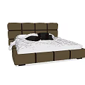 Double Bed With Brown Paneled Headboard And White Sheets Black Pillows 3d model