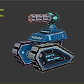 Blue Tracked Military Vehicle With Top Mounted Cannon And Mechanical Structure