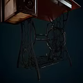 Vintage Industrial Sewing Machine With Wooden Tabletop And Metal Frame Structure