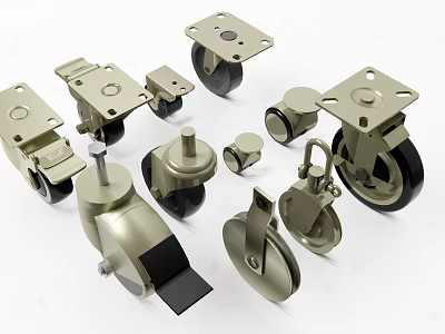 Heavy Duty Metal Caster Tires With Swivel Wheels And Brake Components 3d model