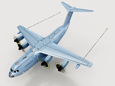 Detailed Light Blue Atlas Military Transport Aircraft Model With Propeller Engines 3d model