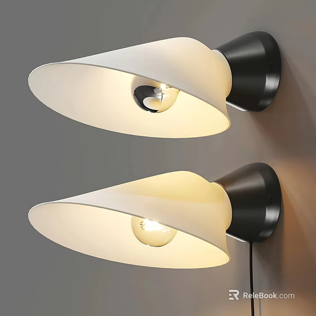 Modern Wall Lamps With White Shades And Black Bases Illuminated Warm Light 3d model 