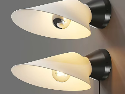 Modern Wall Lamps With White Shades And Black Bases Illuminated Warm Light 3d model
