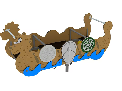 Kids Outdoor Dragon Shaped Boat Playground Equipment With Shields And Waves 3d model