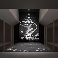 Contemporary Art Installation With Abstract Geometric Patterns And Light Projection In Gallery Space