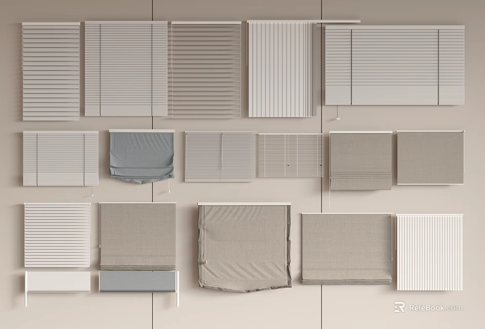 Roman Blinds in Various Modern Styles with Neutral Colors and Textured Fabrics for Home Decor 3d model 
