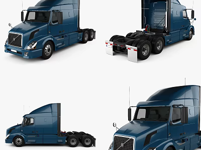 Blue Functional Semi Truck With Cab And Trailer Shown In Multiple Angles 3d model