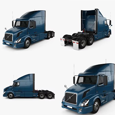 Blue Functional Semi Truck With Cab And Trailer Shown In Multiple Angles 3d model Blue Functional Semi Truck With Cab And Trailer Shown In Multiple Angles 3d model